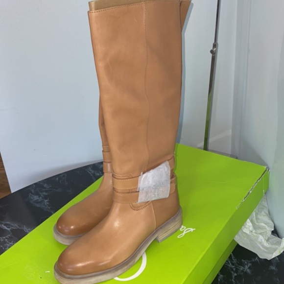 Sam Edelman Freda Tall Leather Riding Boots Tan Size 8.5 Moto Biker Buckles NEW - Picture 8 of 16